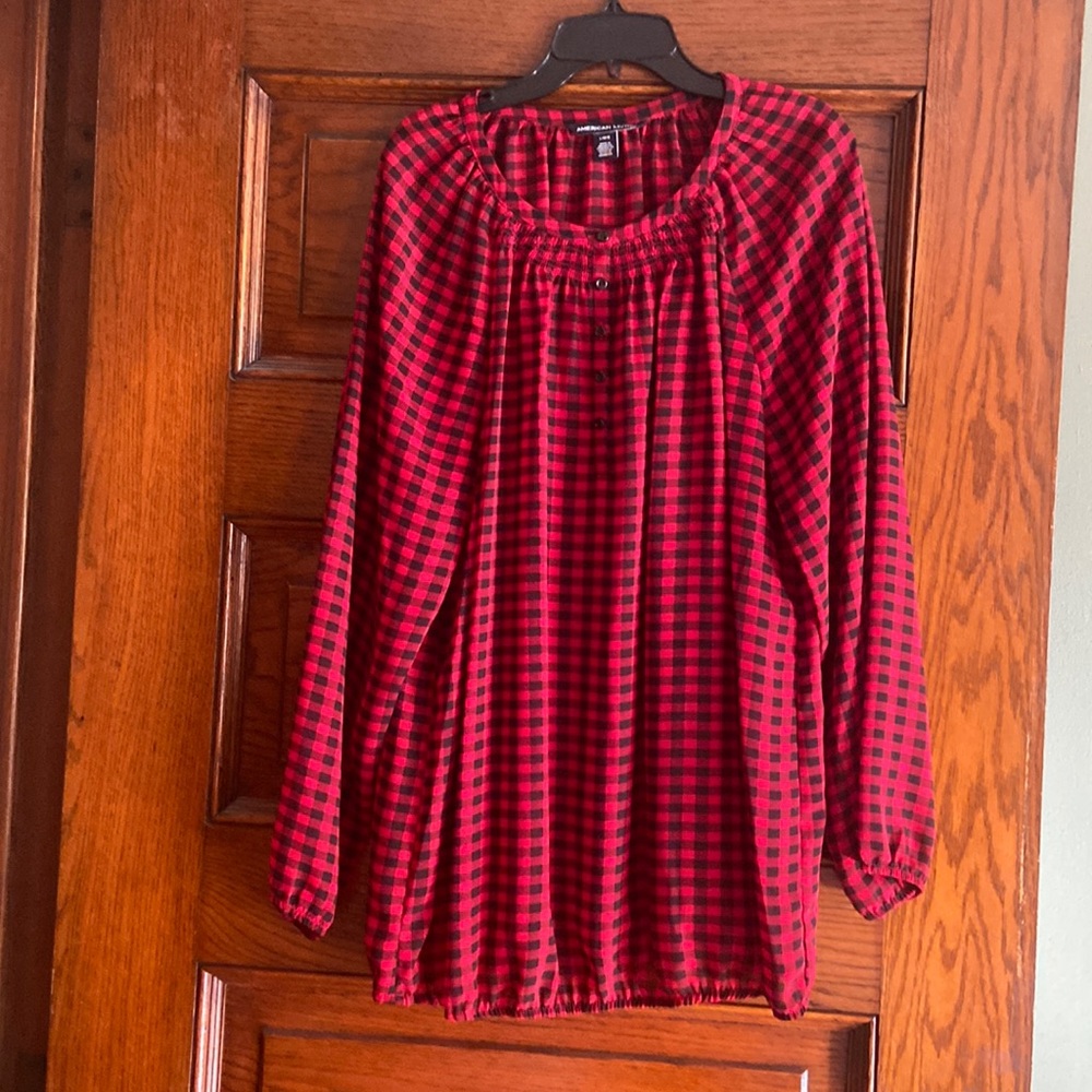 Blouse.  Red and Black buffalo plaid. American Living size large